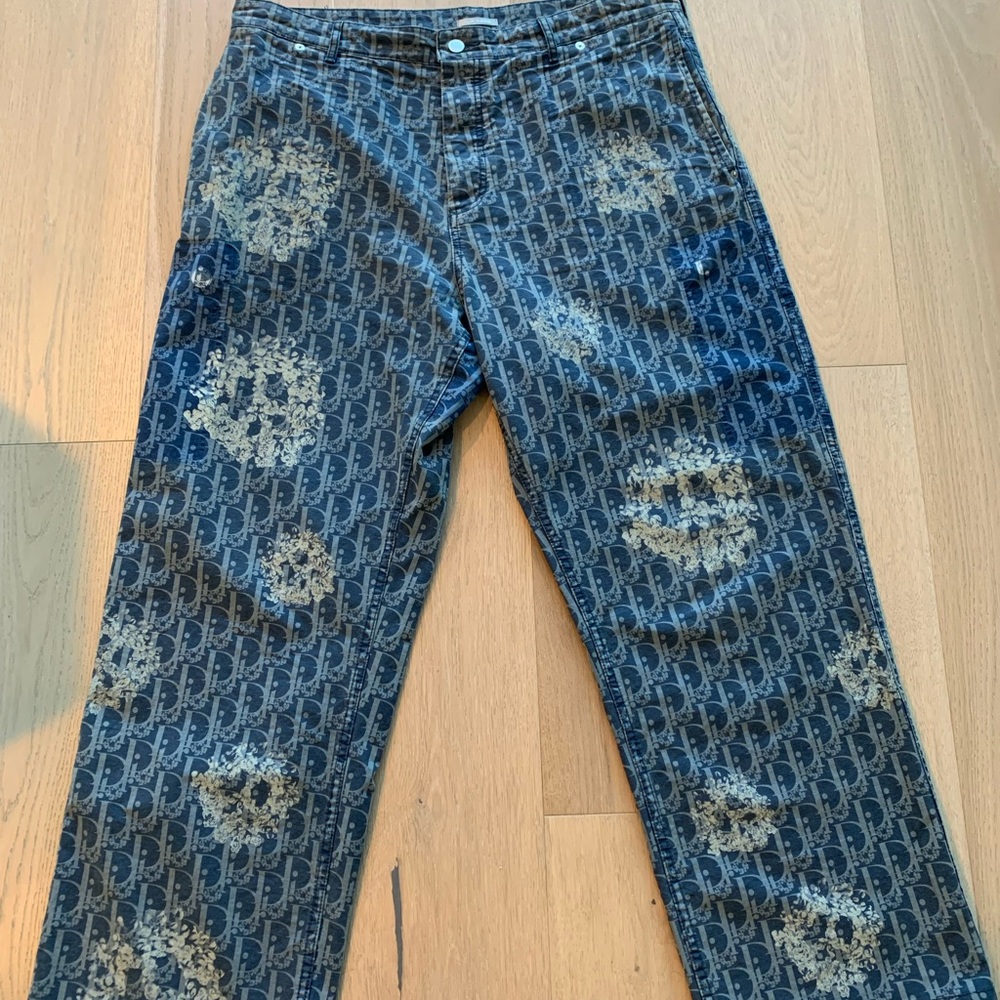 Dior x Denim Tears Oblique Monogram Wreath blue Jeans sz 54 36